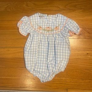 Sweet Dreams - Blue Gingham Embroidered Pumpkin Bubble - 9M
